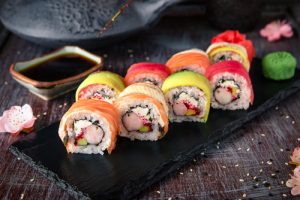 A delicious, healthy, and colorful sushi roll